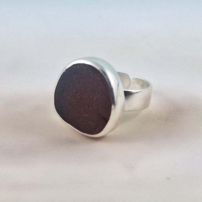 Adjustable Chuncky Brown Sea Glass Ring (medium)