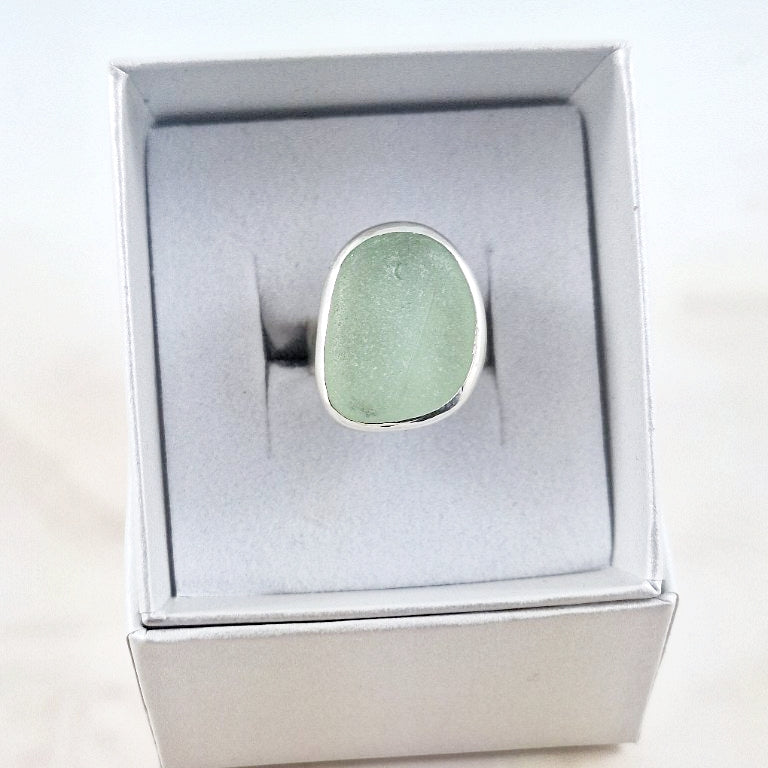 Adjustable Lagoon Green Sea Glass Ring (small)