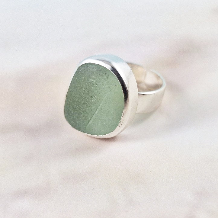 Adjustable Lagoon Green Sea Glass Ring (small)