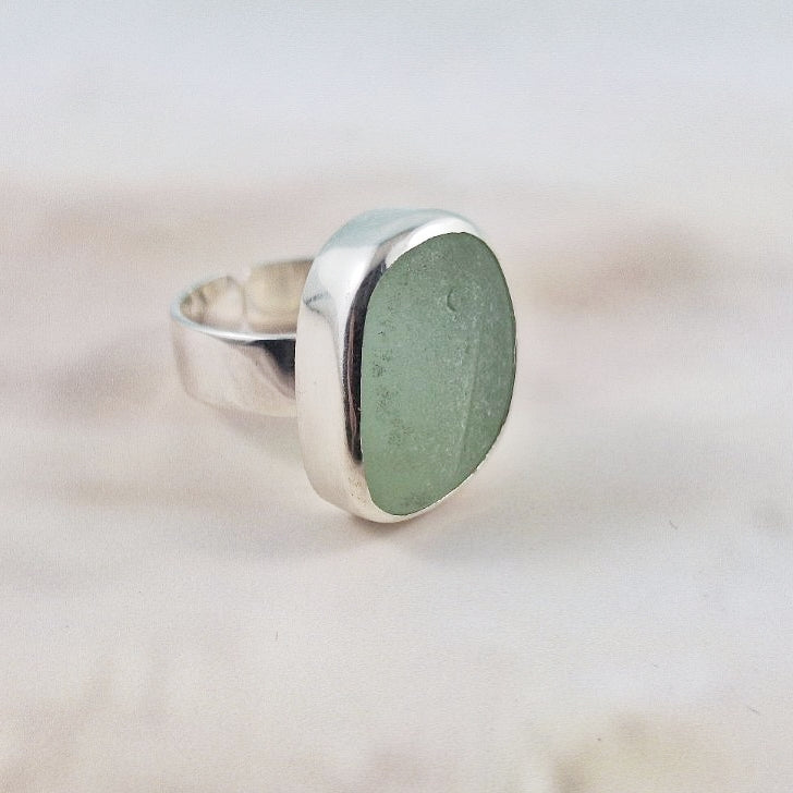 Adjustable Lagoon Green Sea Glass Ring (small)