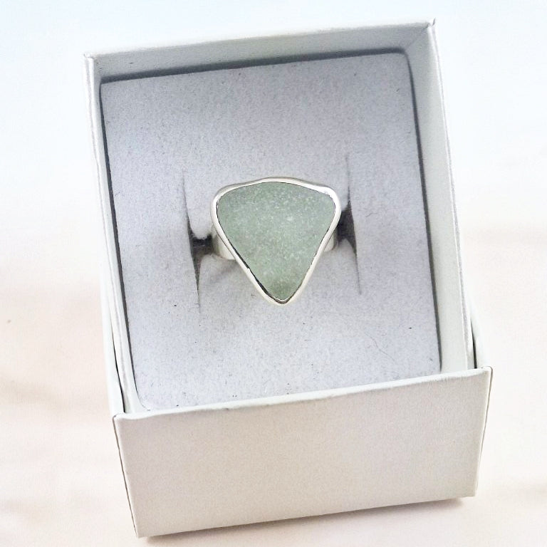 Adjustable Sea Foam Sea Glass Ring (small)