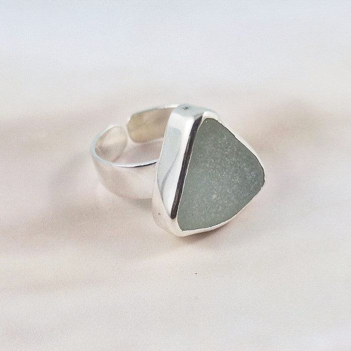 Adjustable Sea Foam Sea Glass Ring (small)