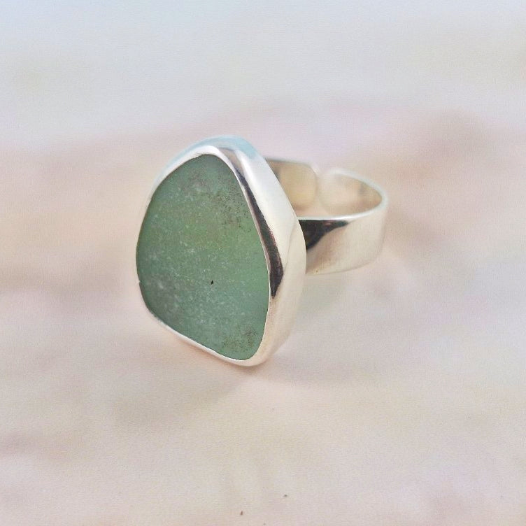 Adjustable Chuncky Sea Foam Sea Glass Ring (large)