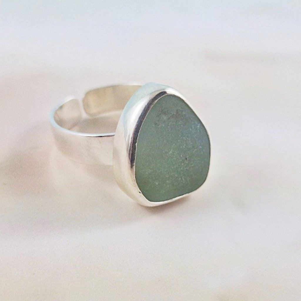 Adjustable Chuncky Sea Foam Sea Glass Ring (large)