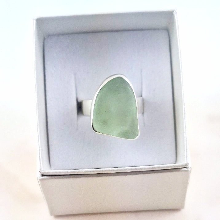 Adjustable Chuncky Light Sea Witch Sea Glass Ring (large)