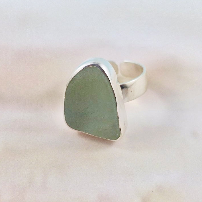 Adjustable Chuncky Light Sea Witch Sea Glass Ring (large)