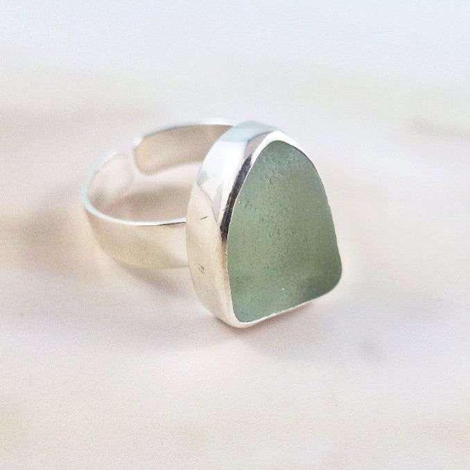 Adjustable Chuncky Light Sea Witch Sea Glass Ring (large)