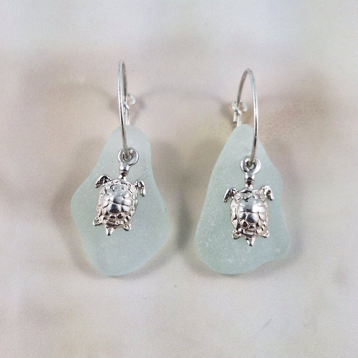 Turtle Charms & Sea Glass (sleeper earrings)