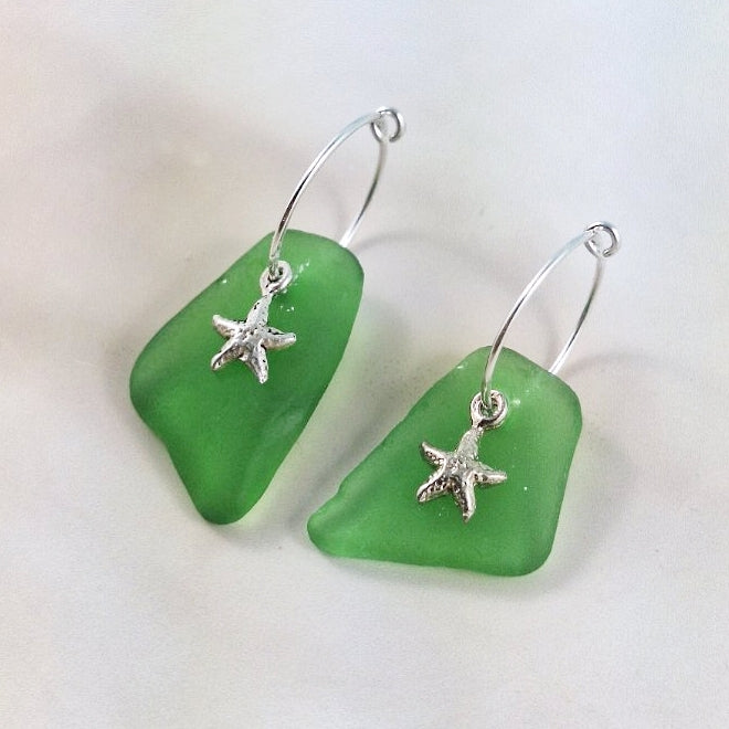 Star Fish Charms & Sea Glass (sleeper earrings)