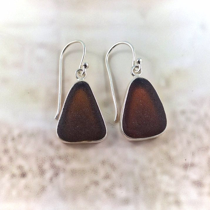 Old Vintage Brown Bottle Sea Glass (hook earrings)