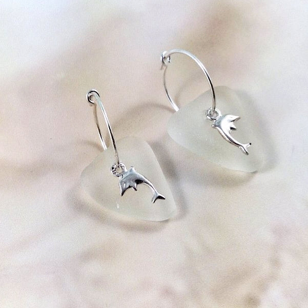 Dolphin Charms & Sea Glass (sleeper earrings)