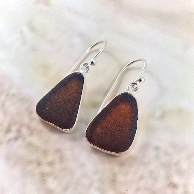 Old Vintage Brown Bottle Sea Glass (hook earrings)
