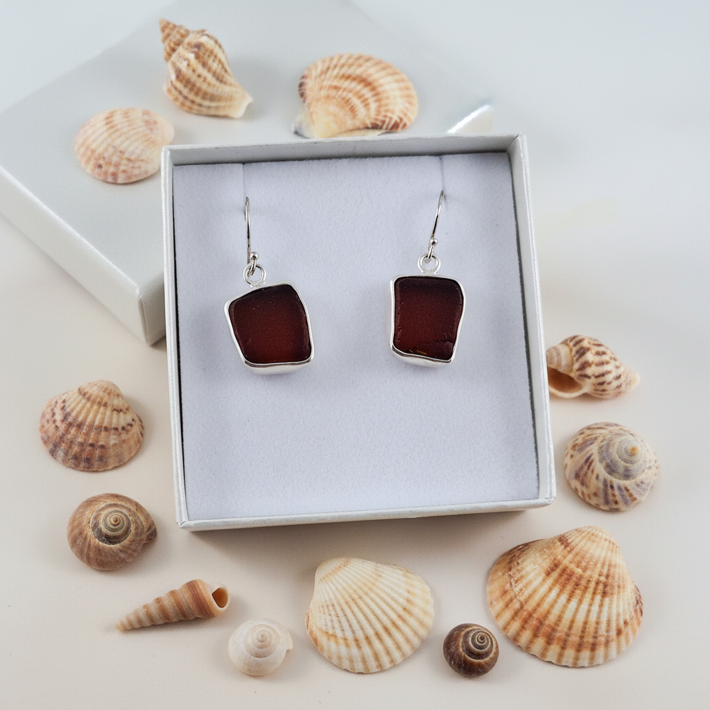 Small Vintage Brown Bottle Sea Glass (hook earrings)