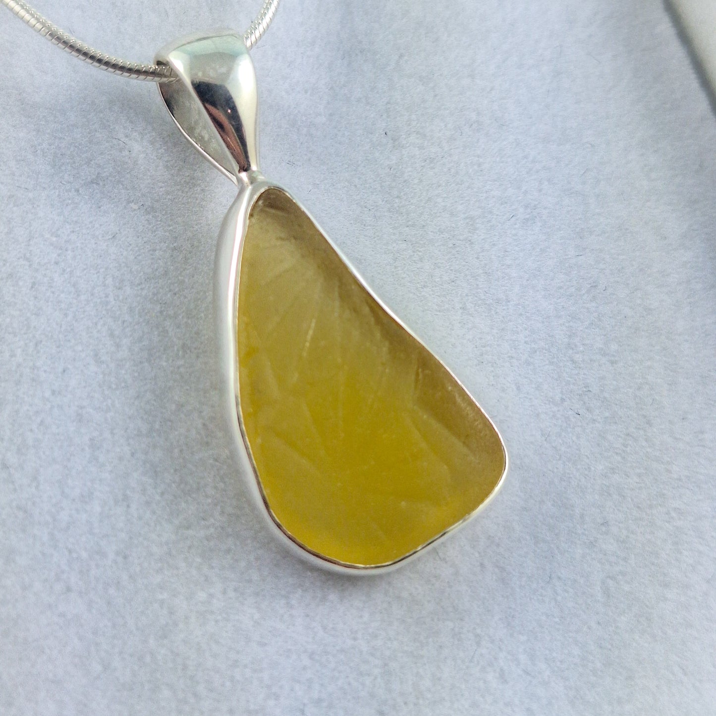 Rare Textured - Yellow Sea Glass Pendant (with Chain option)