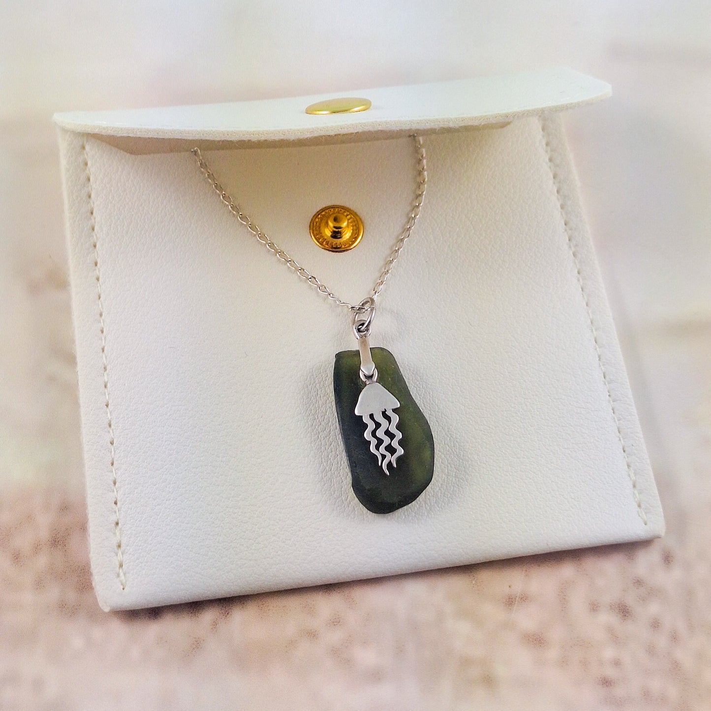 Raw Sea Glass with Jelly Fish Charm