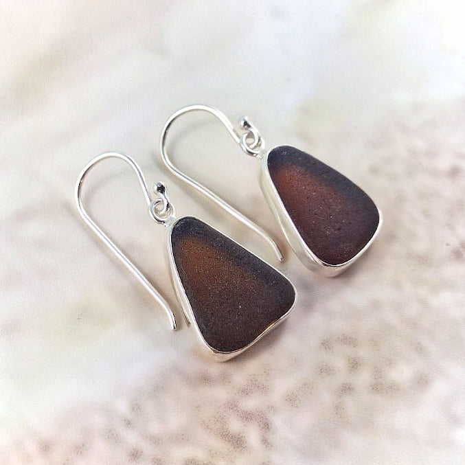 Old Vintage Brown Bottle Sea Glass (hook earrings)