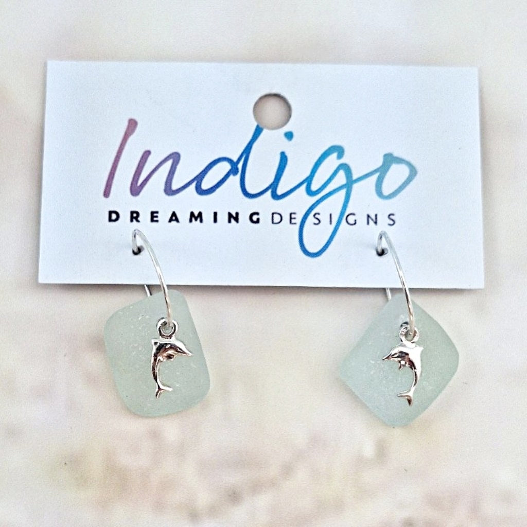 Dolphin Charms & Sea Glass (sleeper earrings)