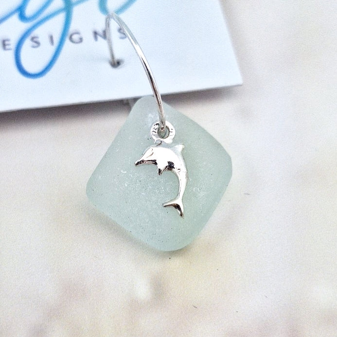 Dolphin Charms & Sea Glass (sleeper earrings)