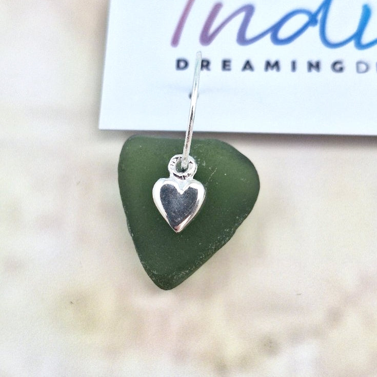 Love Heart Charms & Sea Glass (sleeper earrings)