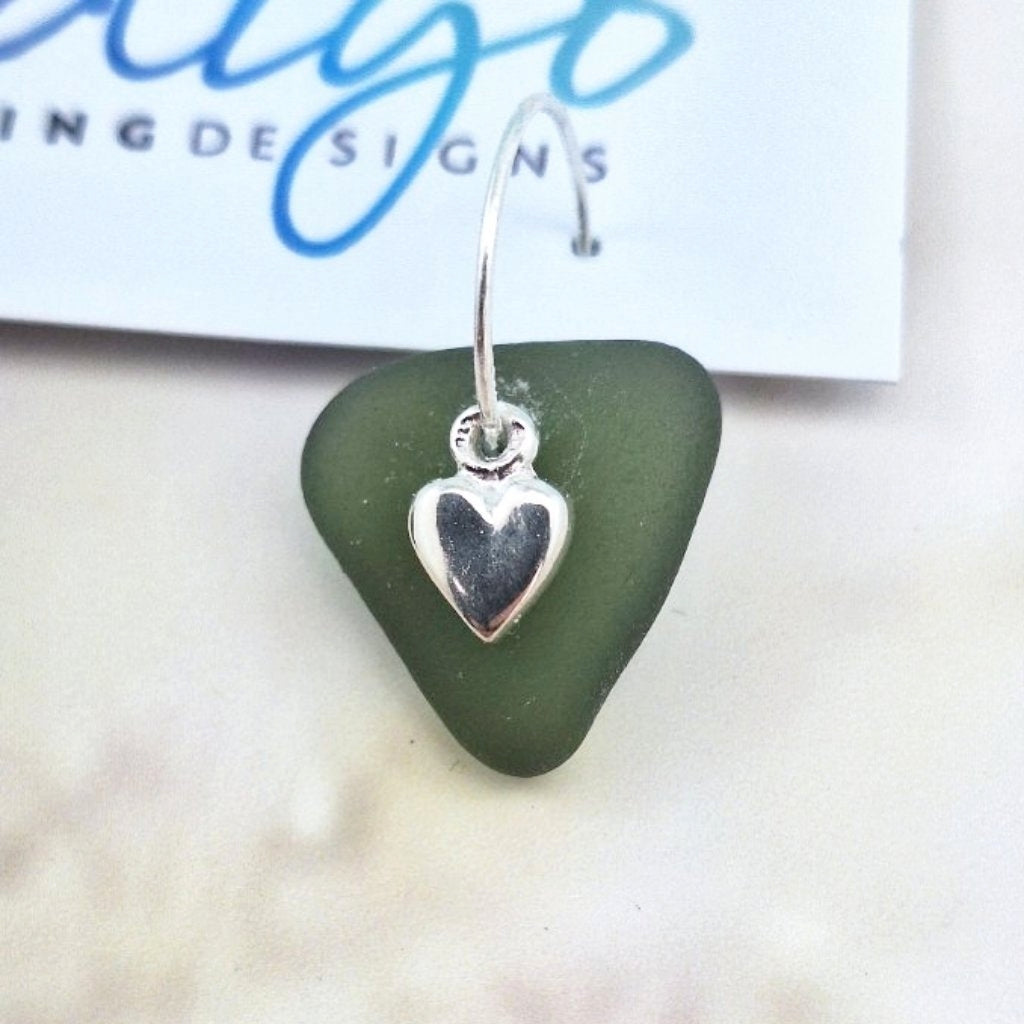 Love Heart Charms & Sea Glass (sleeper earrings)