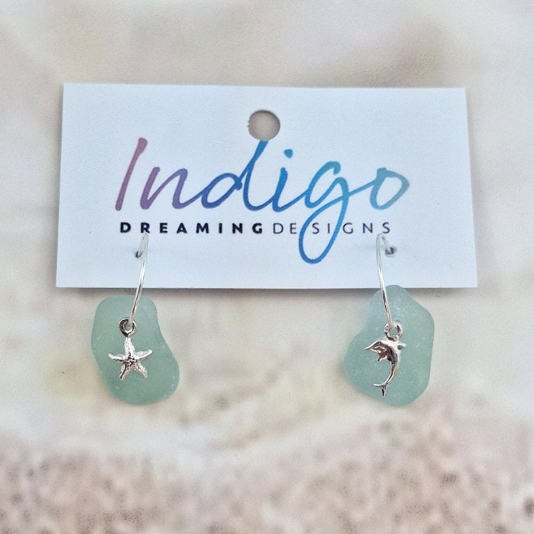 Ocean Charms & Sea Glass (sleeper earrings)