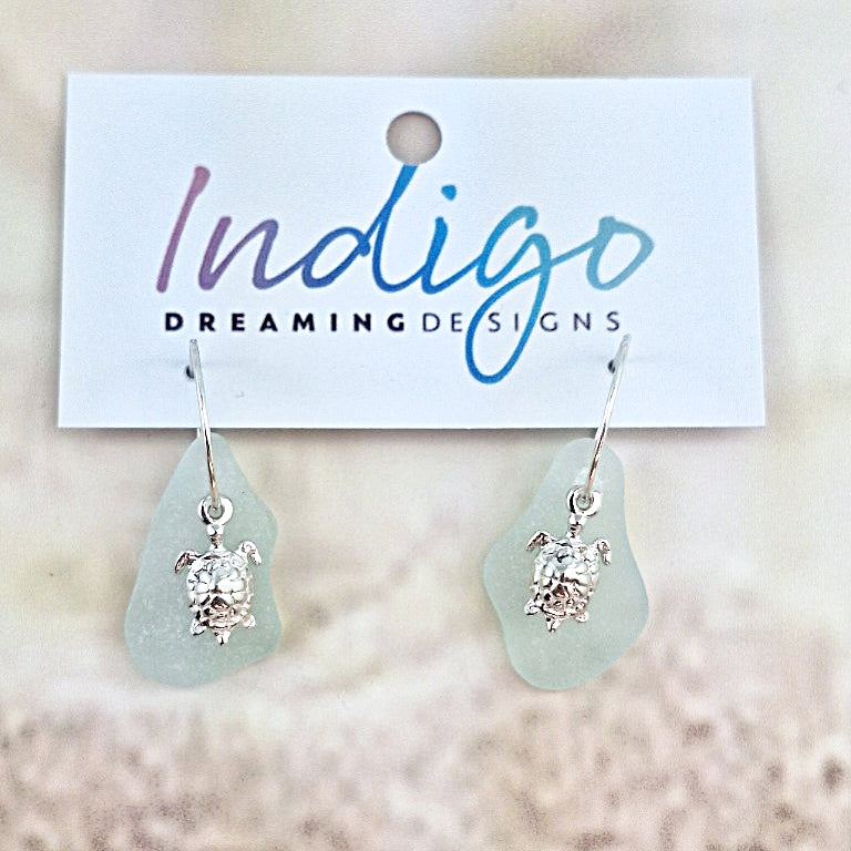 Turtle Charms & Sea Glass (sleeper earrings)