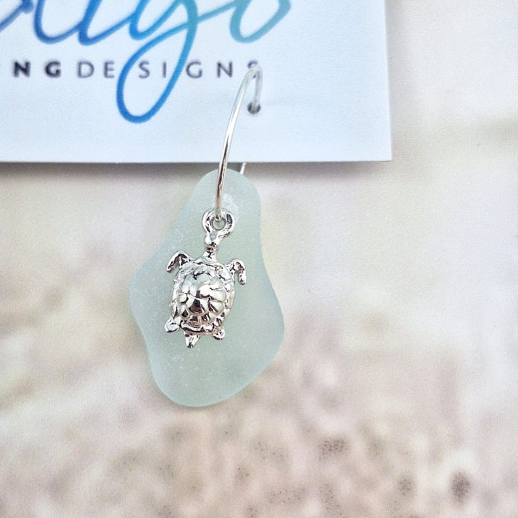 Turtle Charms & Sea Glass (sleeper earrings)