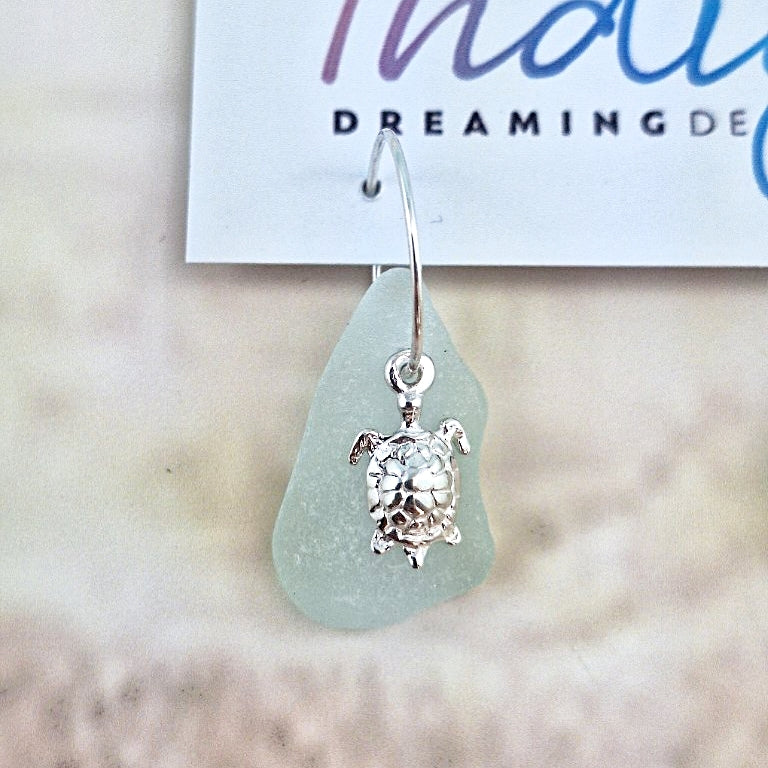 Turtle Charms & Sea Glass (sleeper earrings)