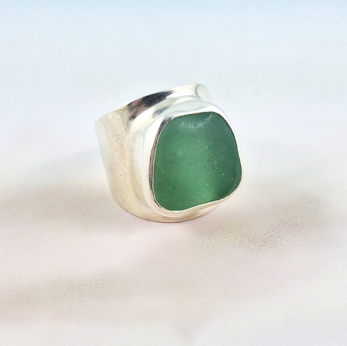 Adjustable Ring (small): Light Sea Whitch Green Sea Glass