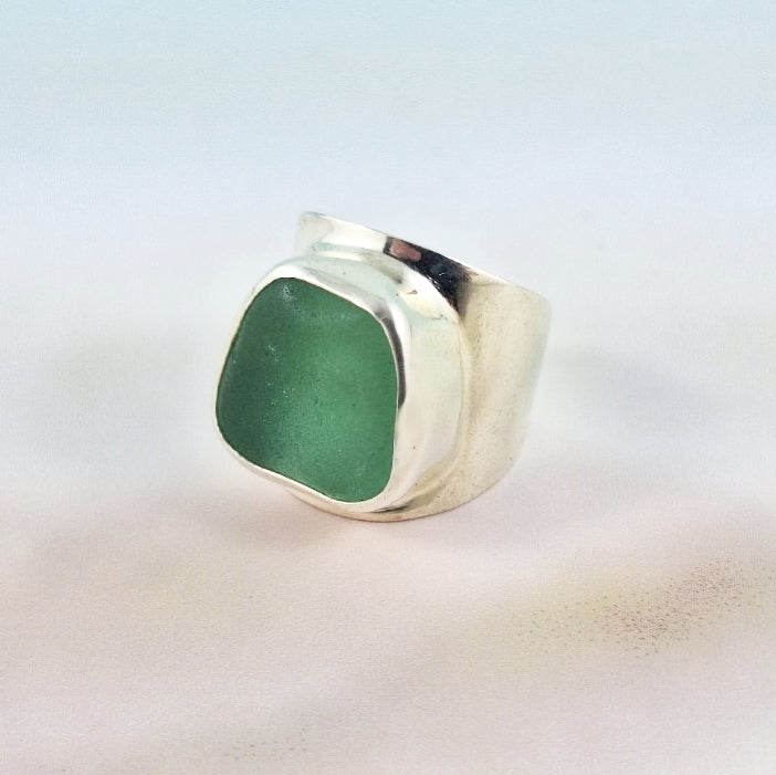 Adjustable Ring (small): Light Sea Whitch Green Sea Glass