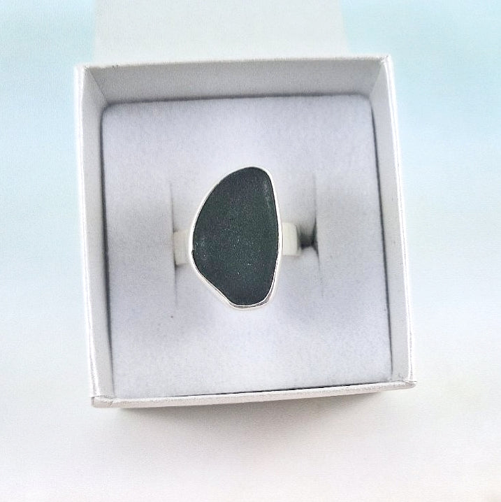 Adjustable Sea Witch Deep Green Sea Glass Ring (medium)