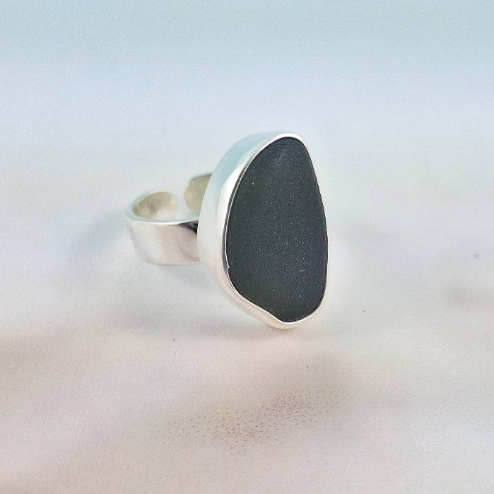 Adjustable Sea Witch Deep Green Sea Glass Ring (medium)