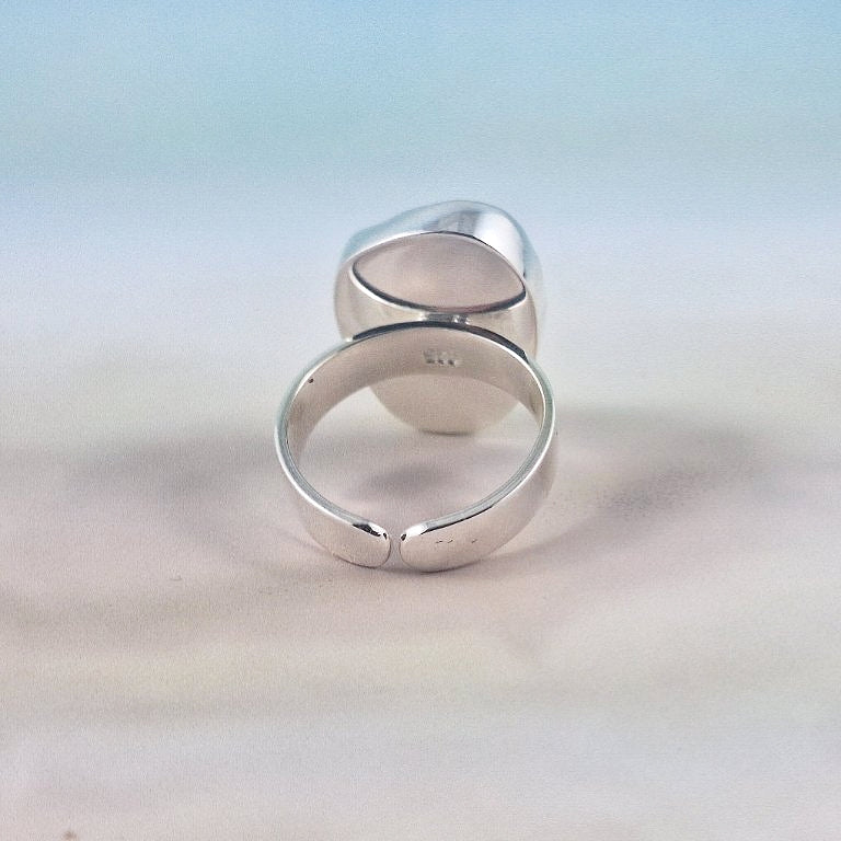 Adjustable Sea Foam Blue Sea Glass Ring (medium)