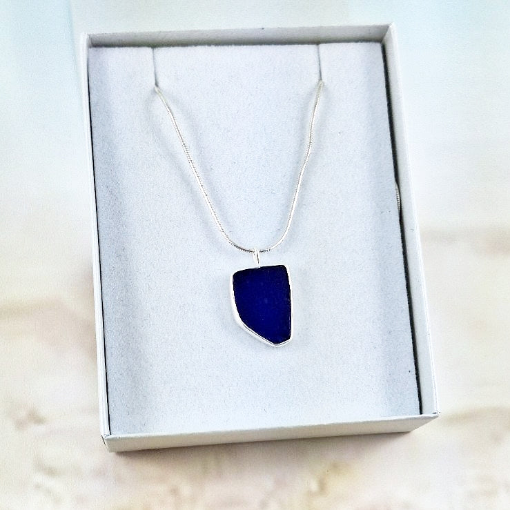 Deep Indigo Blue Sea Glass: Pendant (gift box)