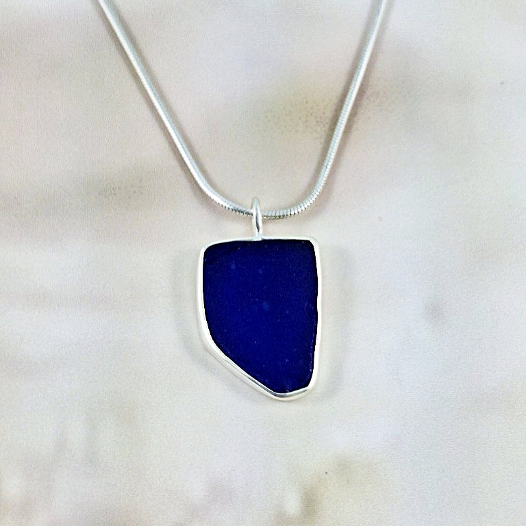 Deep Indigo Blue Sea Glass: Pendant (gift box)