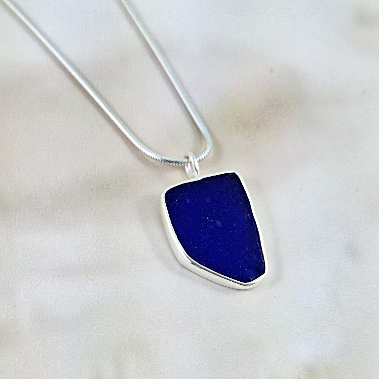 Deep Indigo Blue Sea Glass: Pendant (gift box)