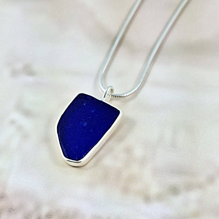 Deep Indigo Blue Sea Glass: Pendant (gift box)