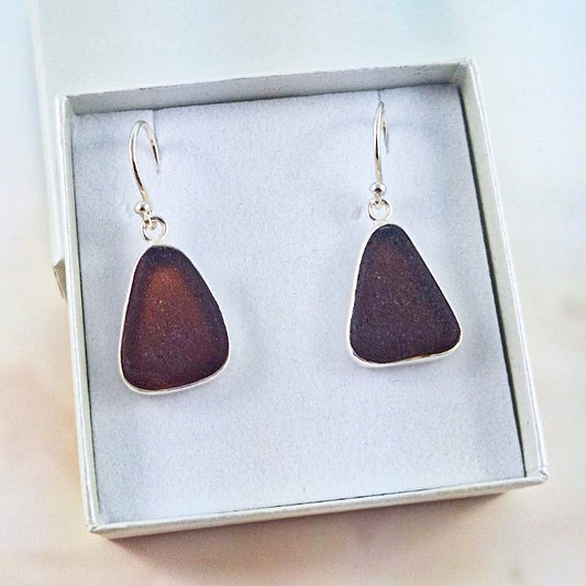 Old Vintage Brown Bottle Sea Glass (hook earrings)