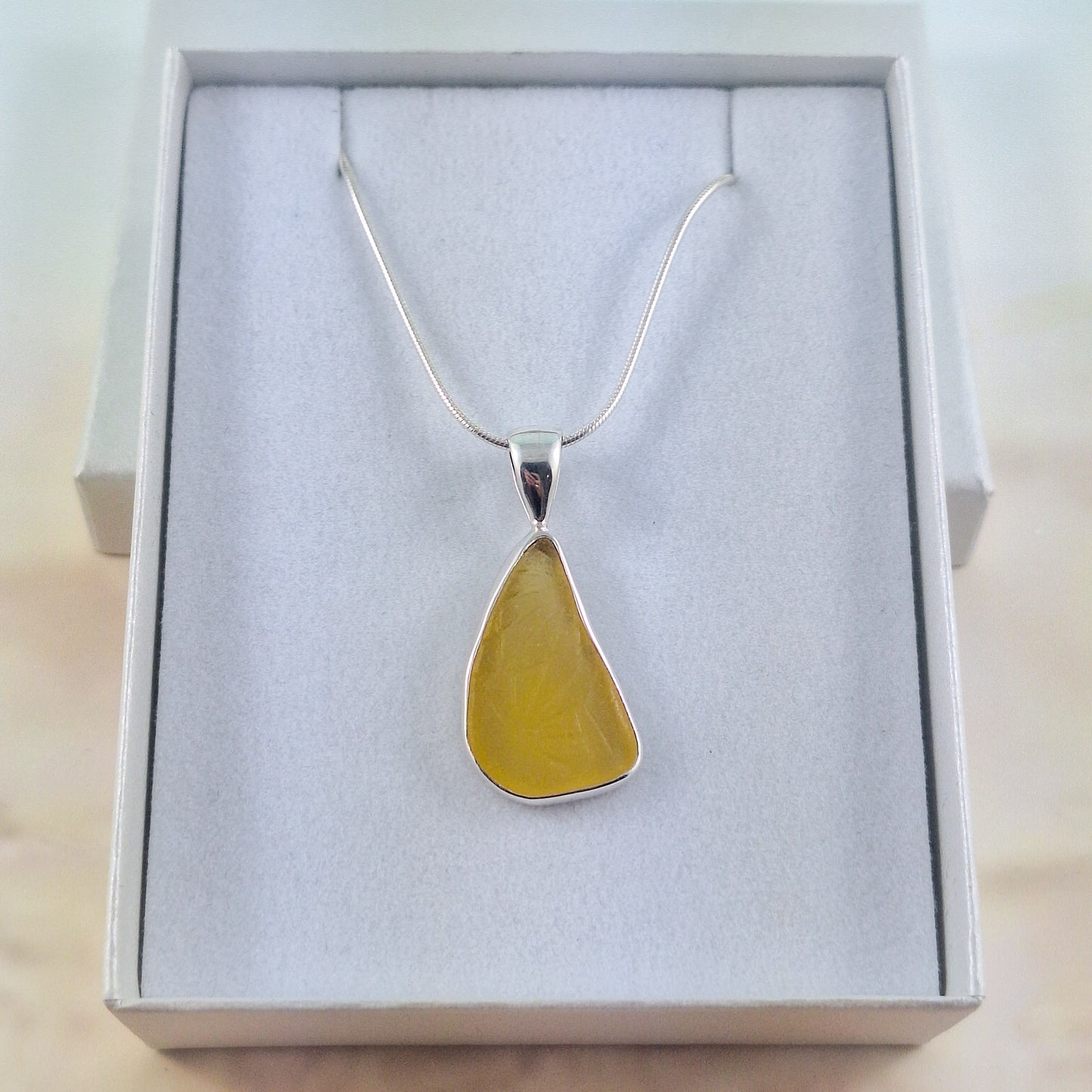 Rare Textured - Yellow Sea Glass Pendant (with Chain option)