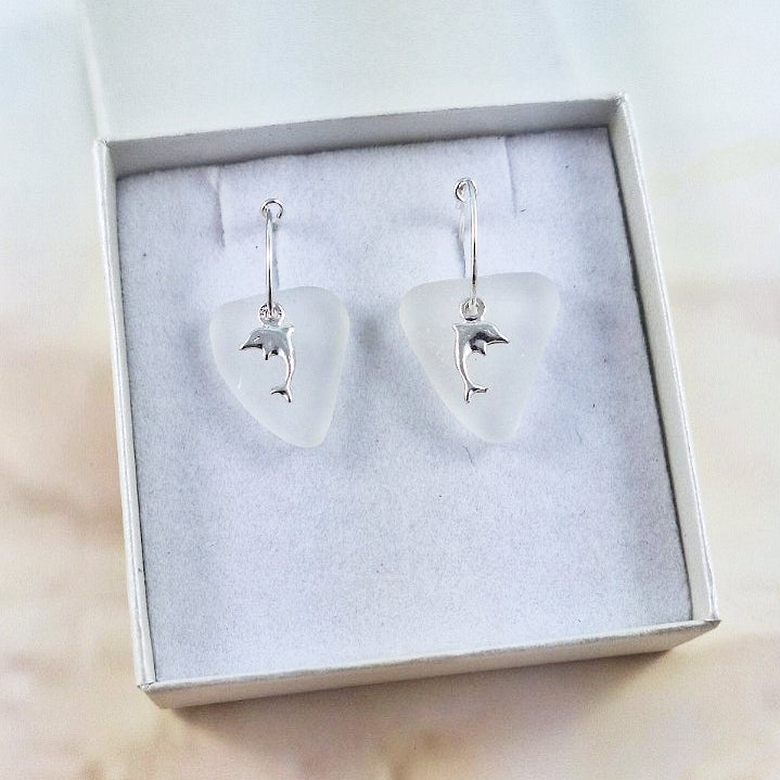 Dolphin Charms & Sea Glass (sleeper earrings)