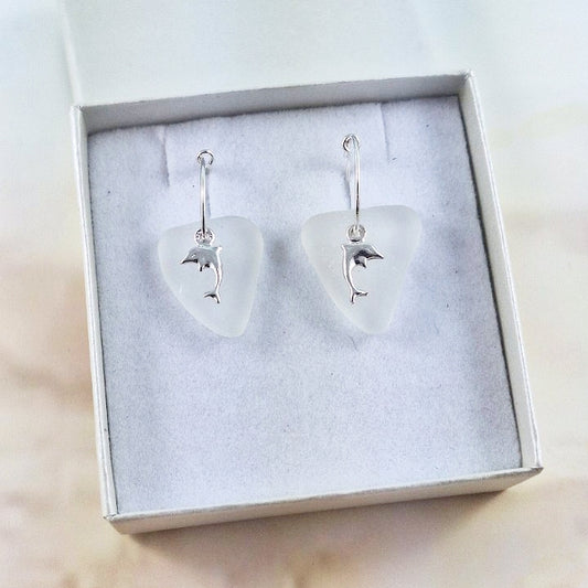 Dolphin Charms & Sea Glass (sleeper earrings)
