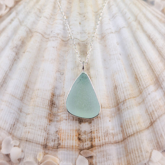 Sea Foam Green Sea Glass Pendant (with chain option)