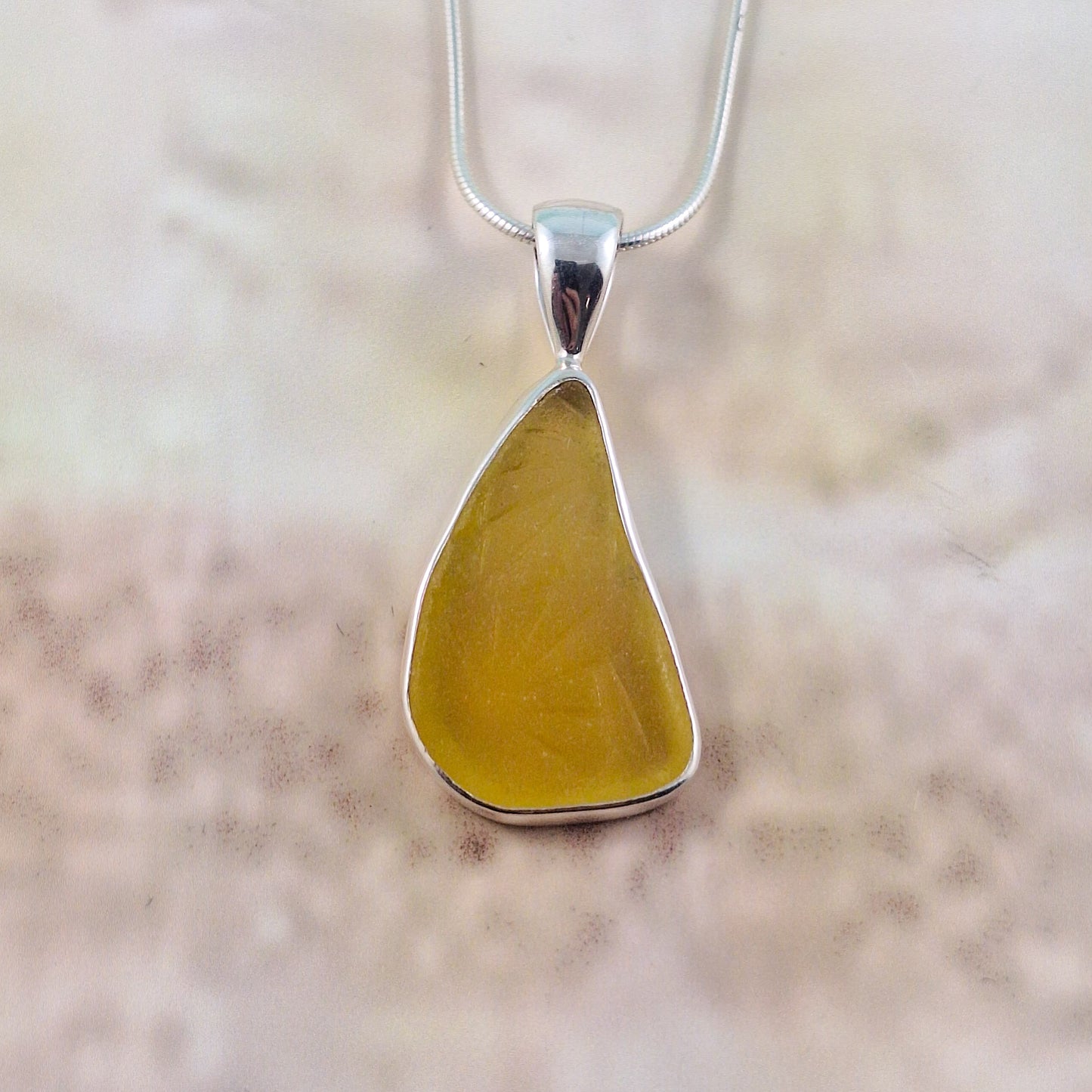 Rare Textured - Yellow Sea Glass Pendant (with Chain option)