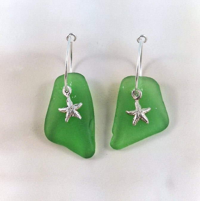 Star Fish Charms & Sea Glass (sleeper earrings)