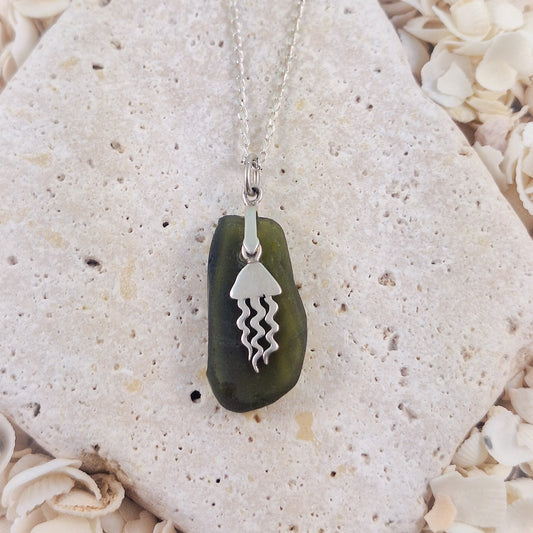 Raw Sea Glass with Jelly Fish Charm