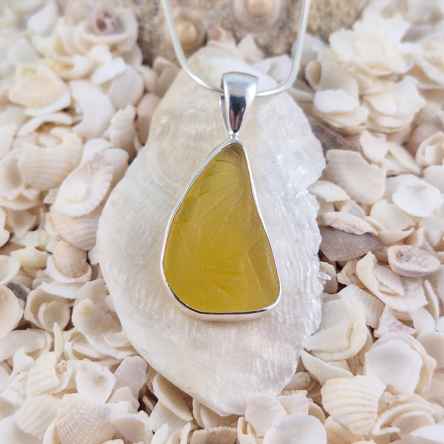 Rare Textured - Yellow Sea Glass Pendant (with Chain option)