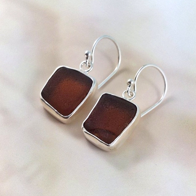 Small Vintage Brown Bottle Sea Glass (hook earrings)