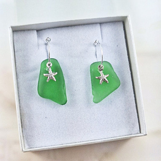 Star Fish Charms & Sea Glass (sleeper earrings)