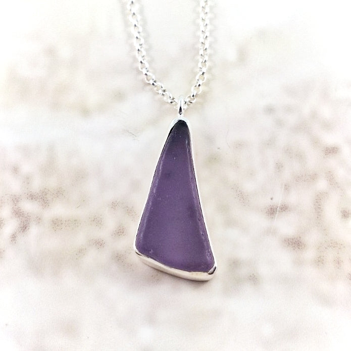 Rare Purple Sea Glass: Pendant & Chain (gift box)