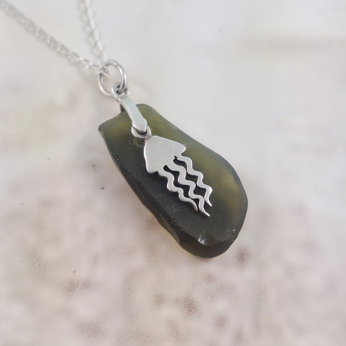 Raw Sea Glass with Jelly Fish Charm